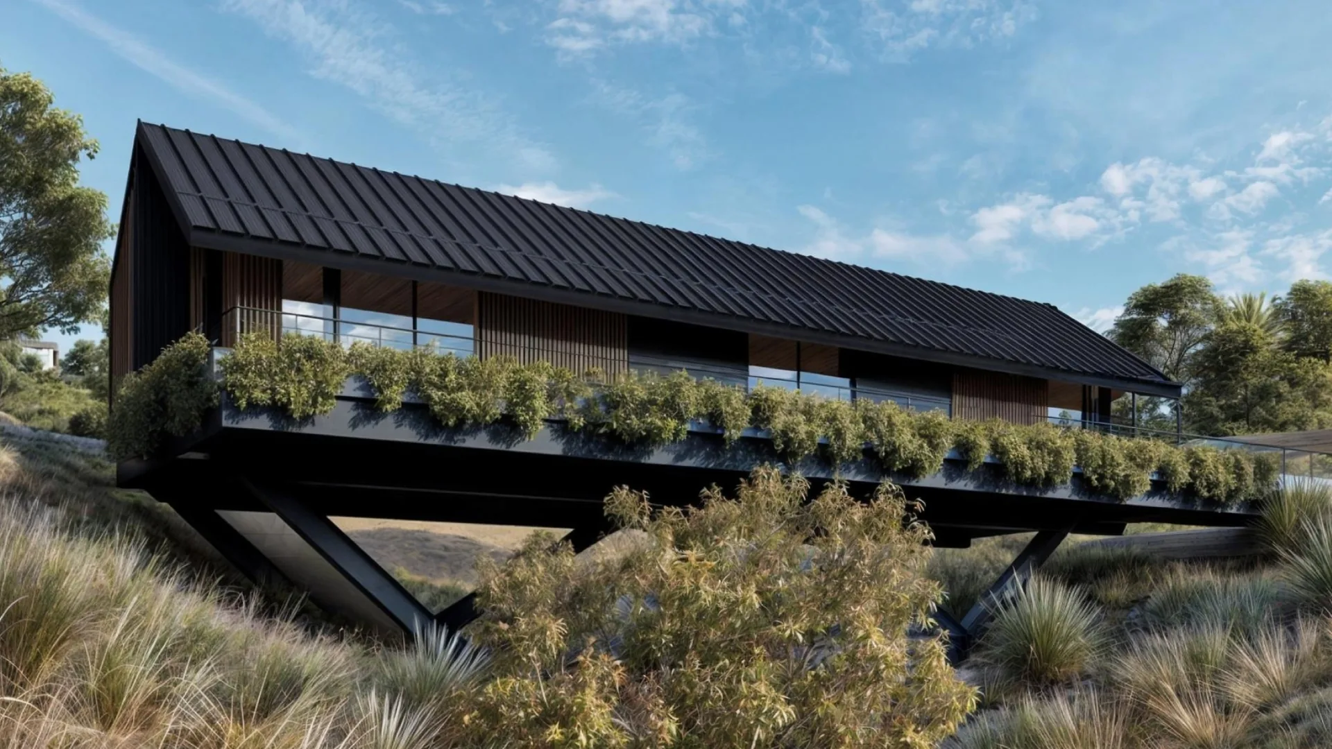 Arroyo Escondido's shaded deck and elevated steel structure