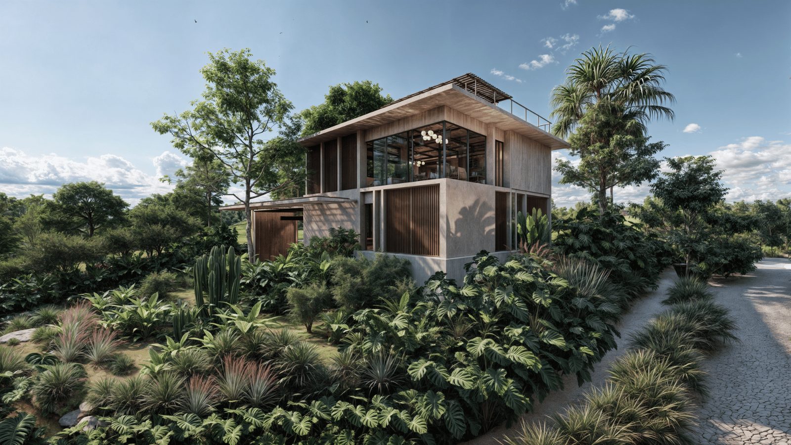 Alba Nueva multi-level façade with screened openings