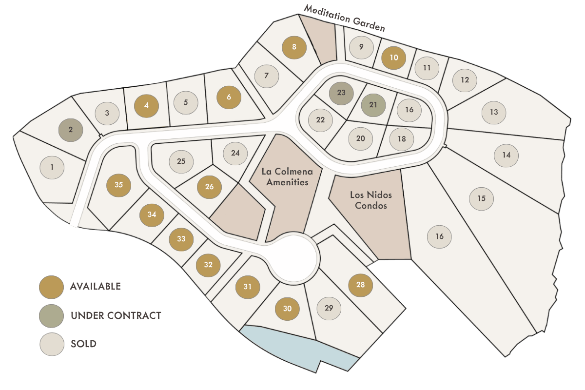 El Pochote master plan showing available homesites