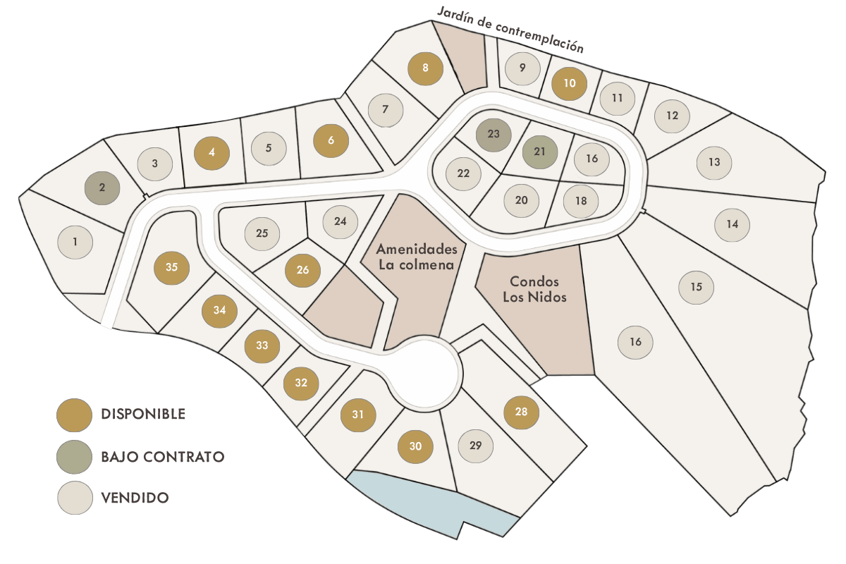 Plan maestro de El Pochote mostrando los homesites disponibles