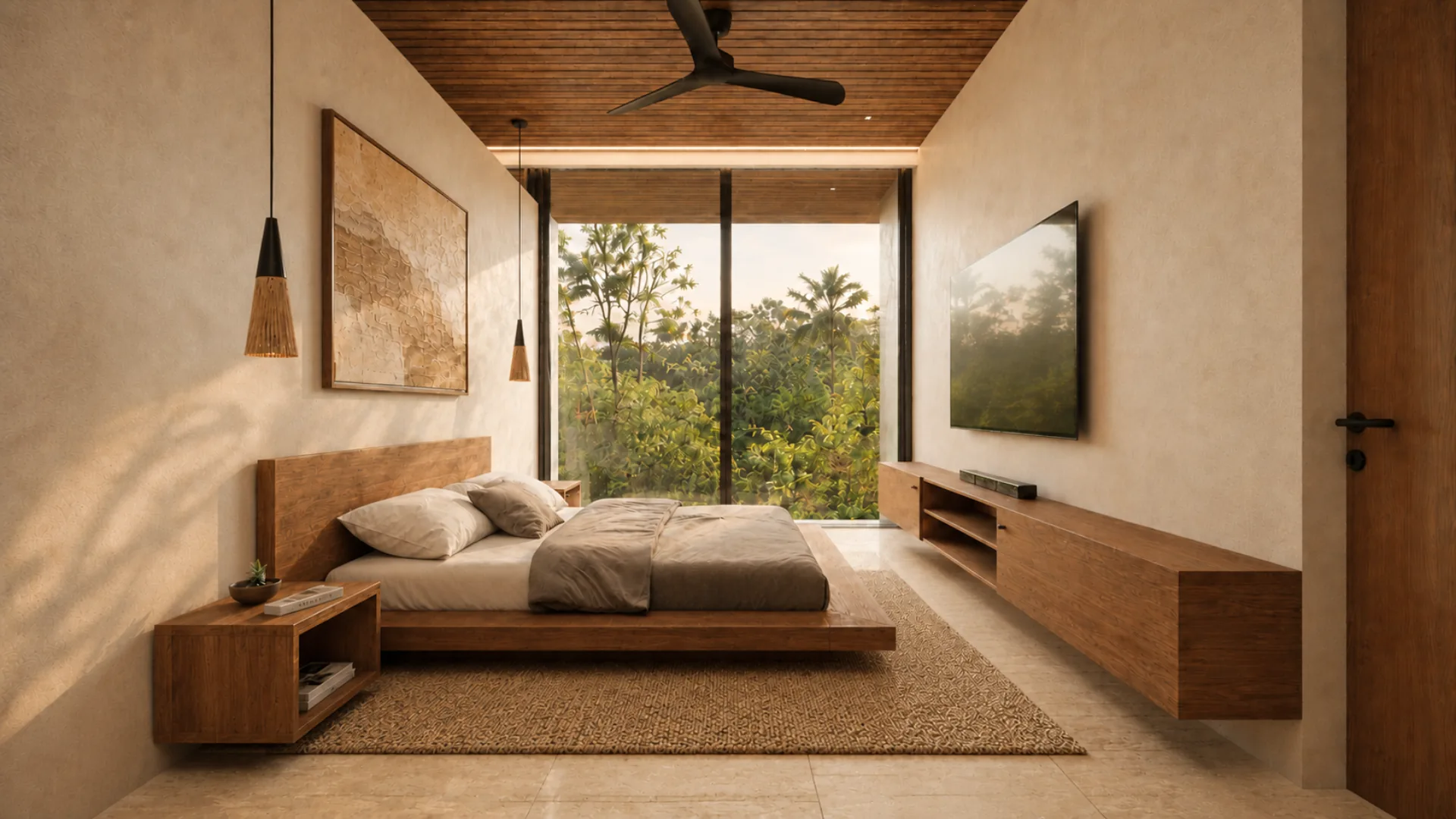 Casa Iki main bedroom with floor-to-ceiling jungle view