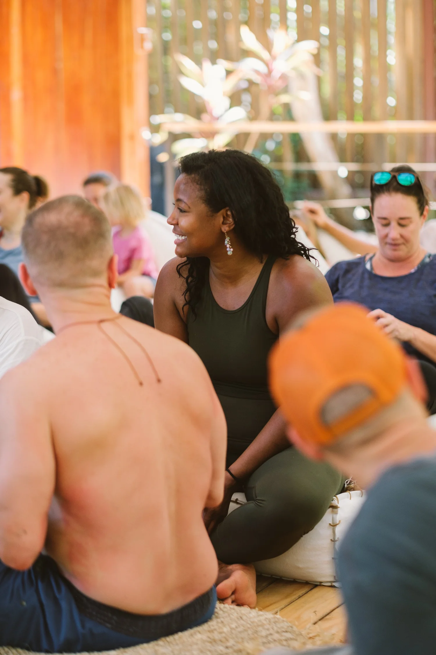 Community gathering in an open-air pavilion