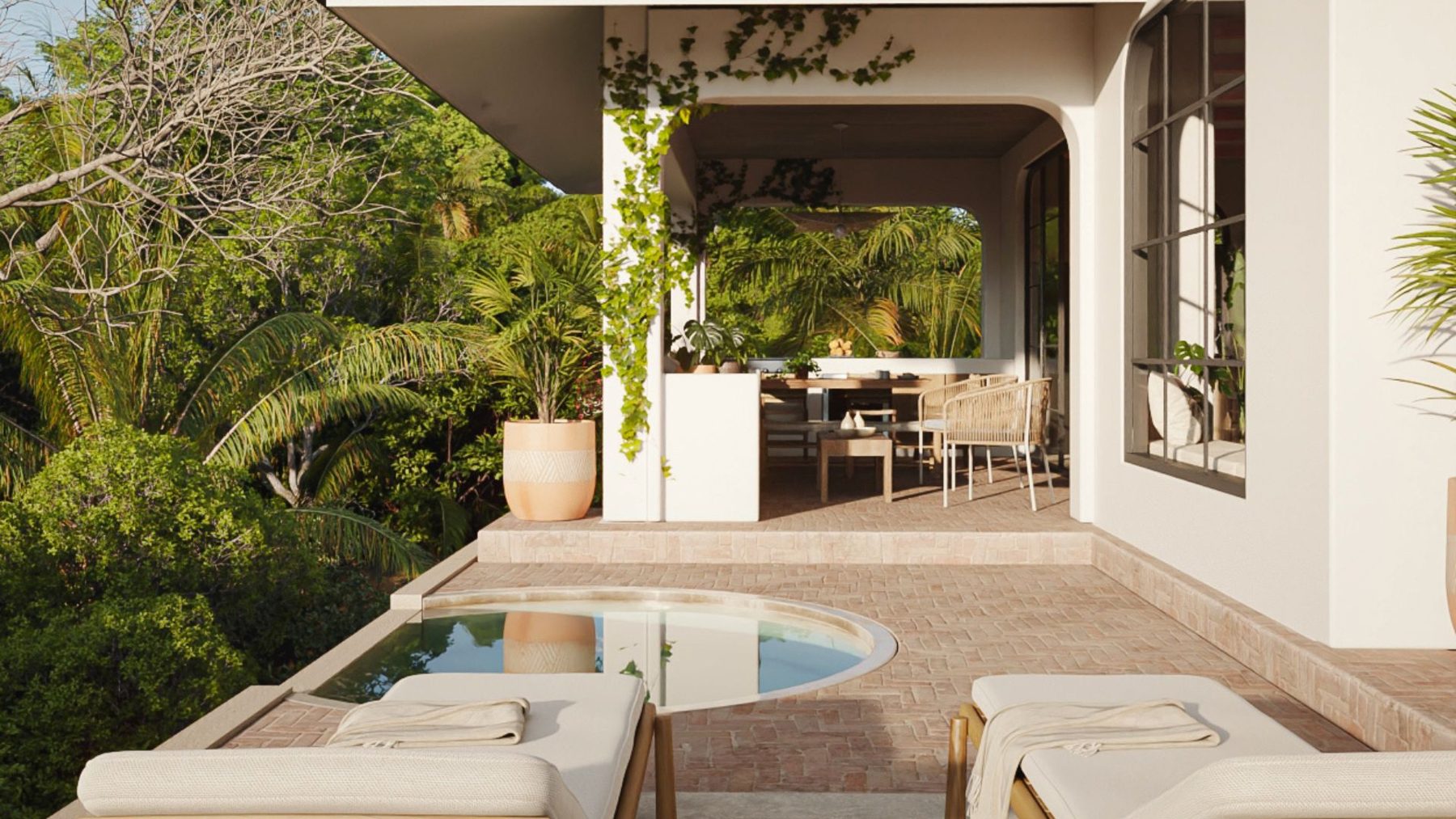 Villa Luma pool area surrounded by native planting