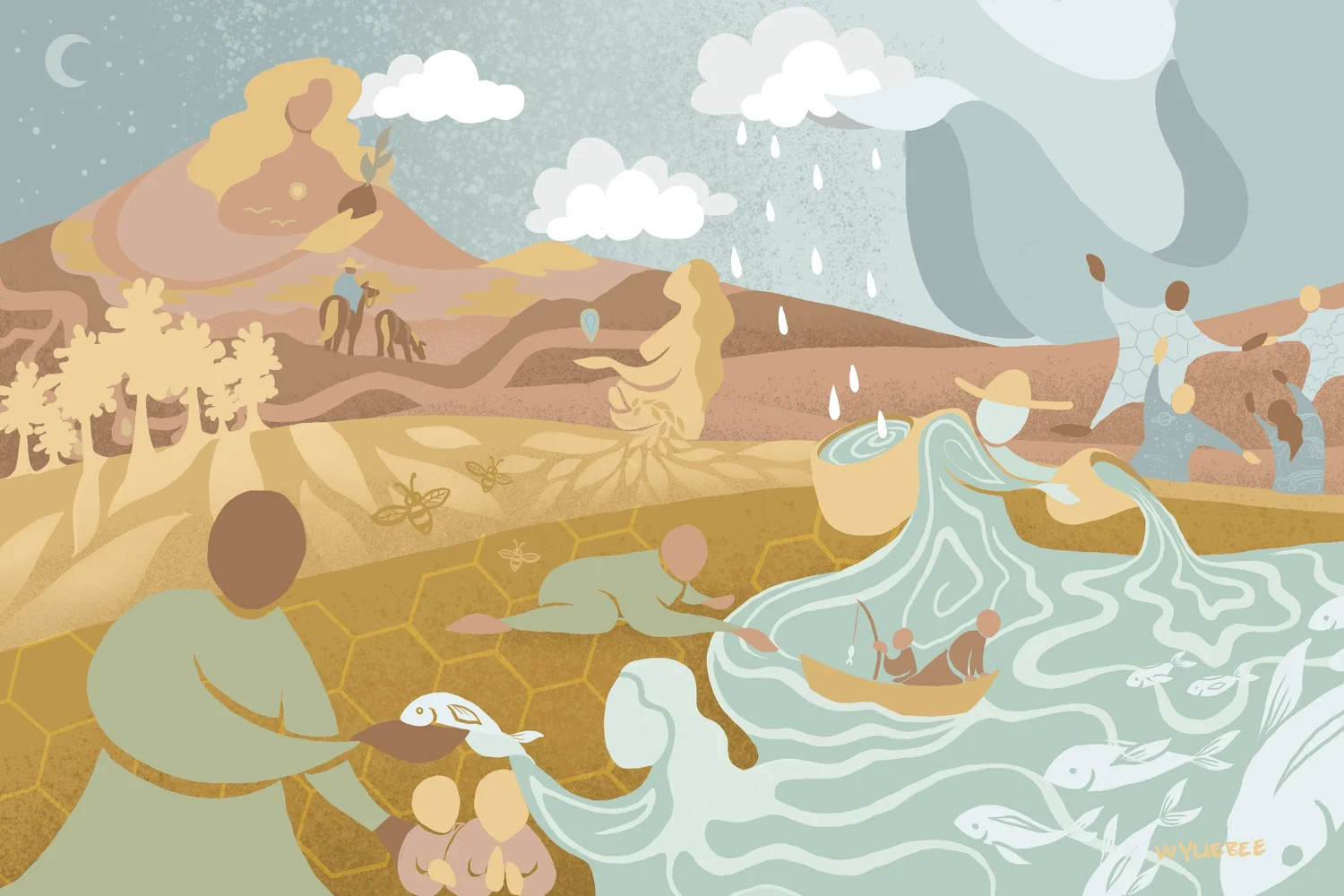 Illustration of a person connected to nature