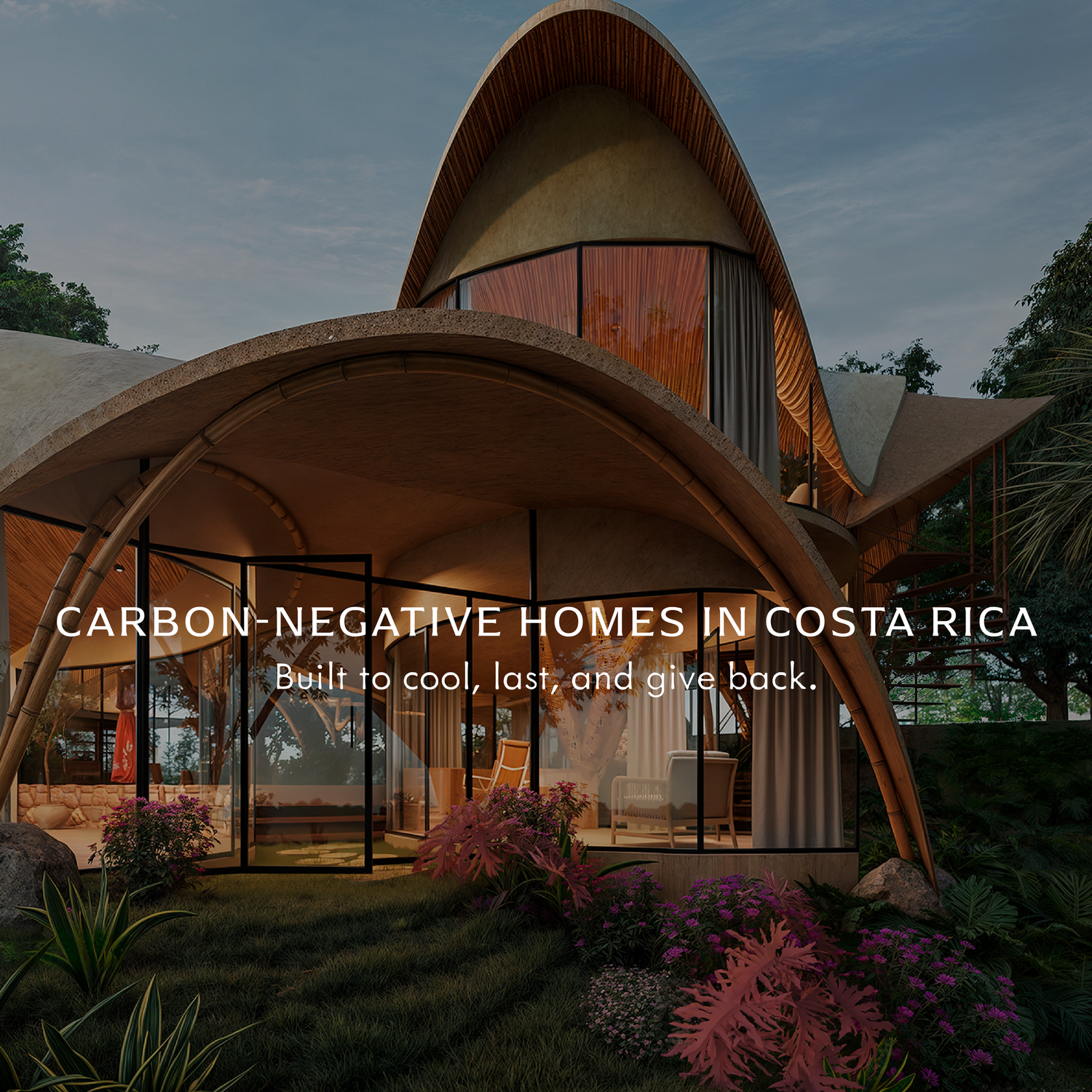Curved-roof home with carbon-negative design caption