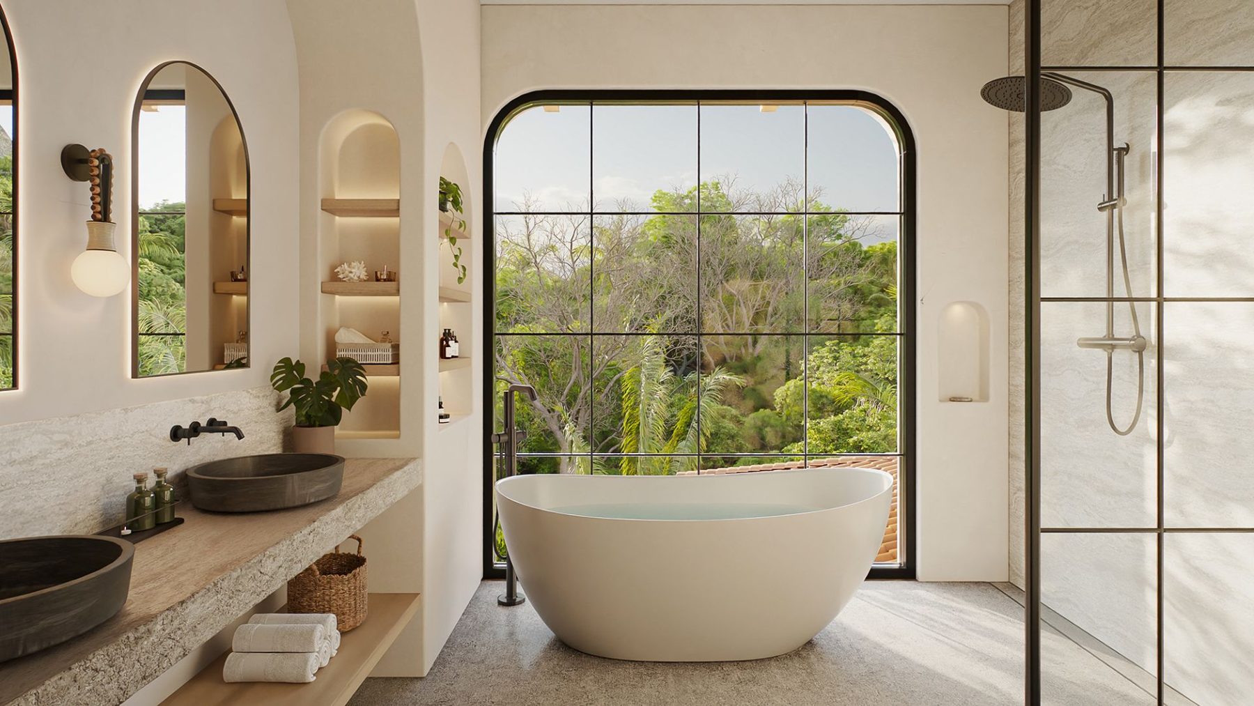 Villa Luma bathroom with a forest outlook