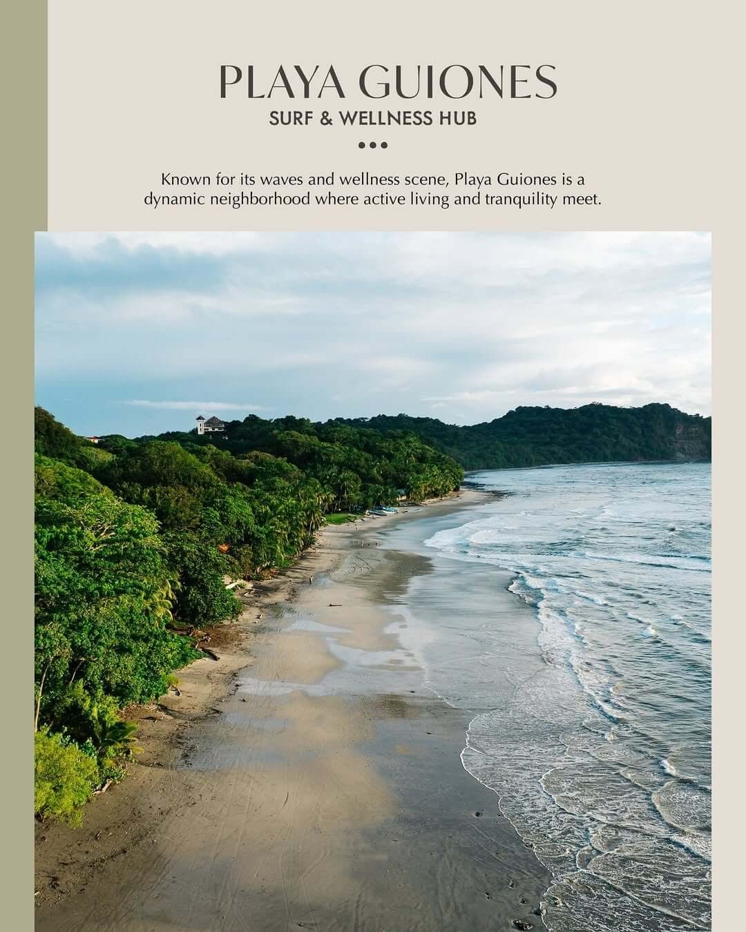 Surfers and jungle-lined sand at Playa Guiones in Nosara
