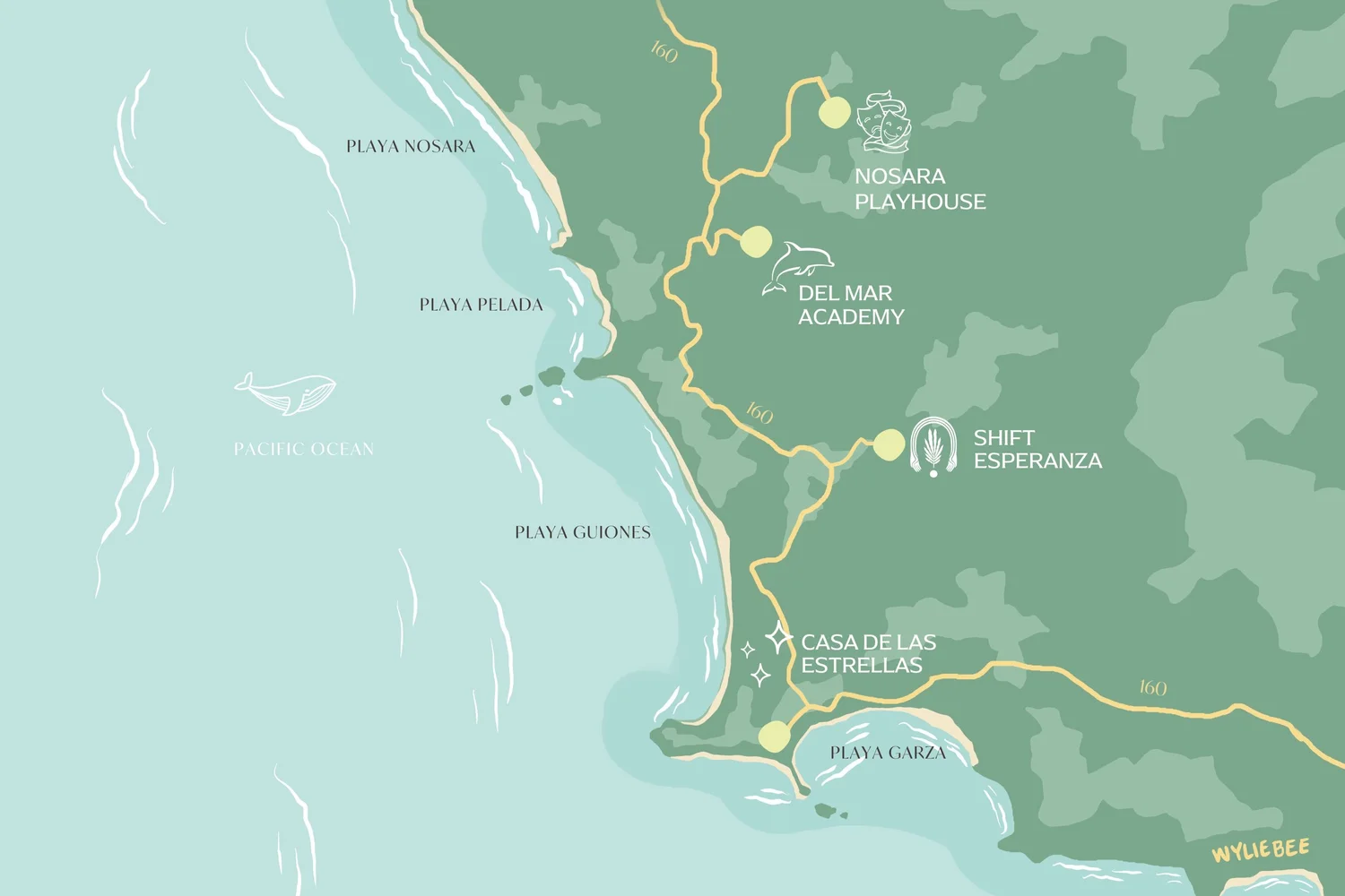 Map of Nosara schools and Shift Esperanza